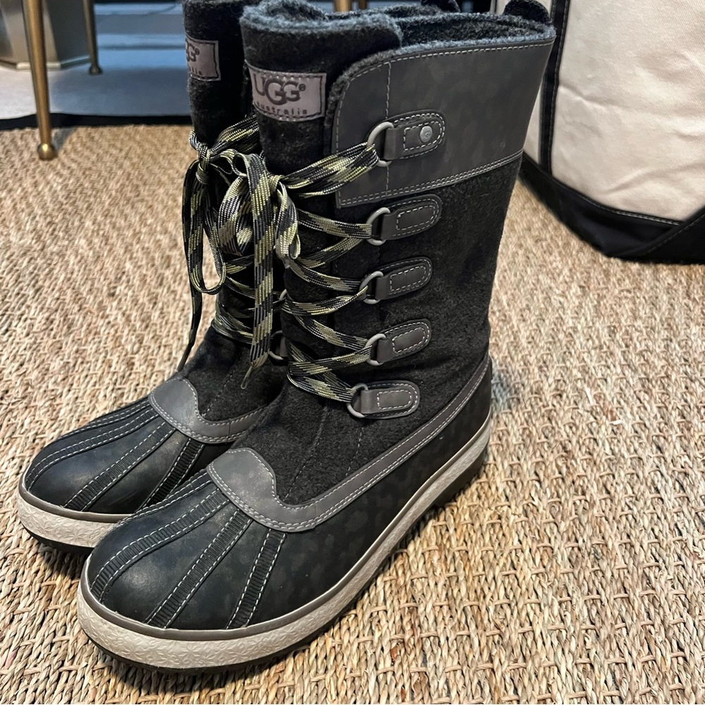 Ugg wool snow boots black grey and green size 9